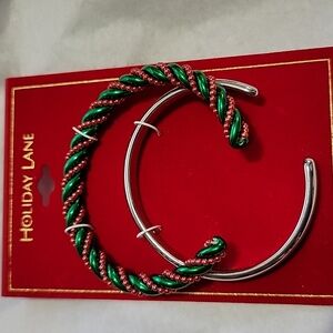 Nwt 2 Holiday Lane Swirl Bangle Duo Bracelets Silver & Christmas Ornament Style